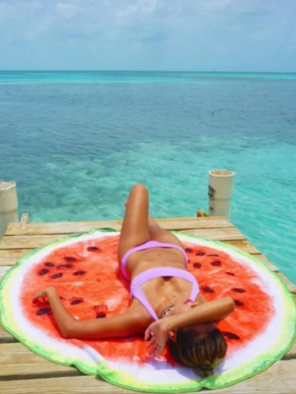 60 Inch Watermelon Beach Towel 5ft Red Round Pool Vacation Kids Fun Novelty
